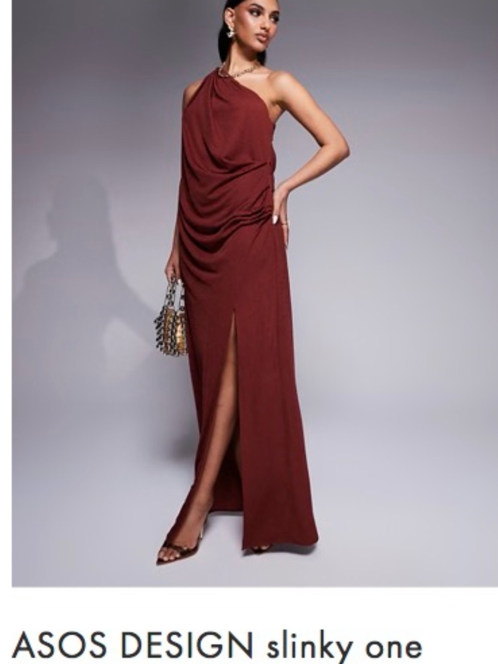 ASOS One-Shoulder Draped Maxi Dress in Burgundy